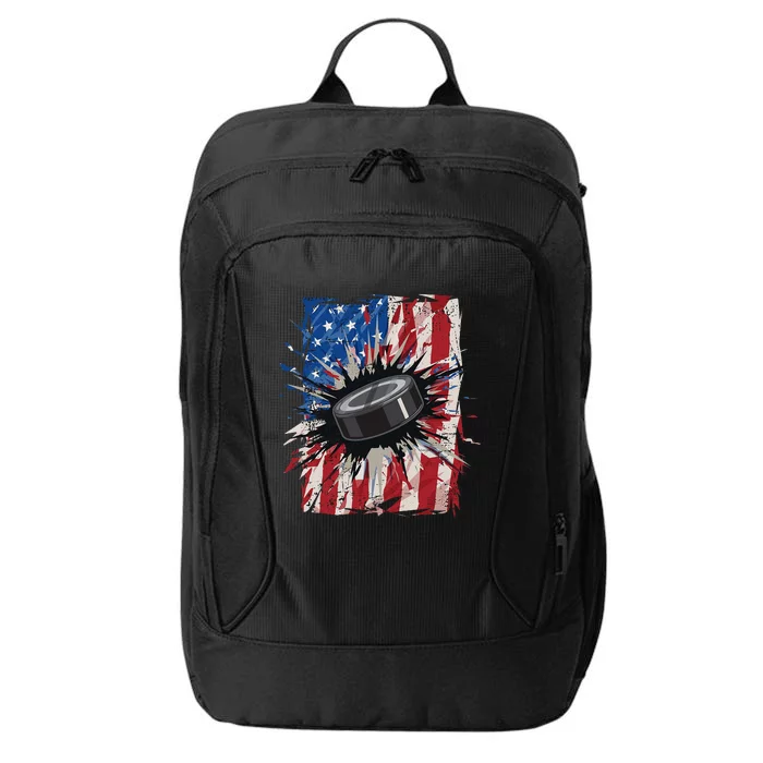 Patriotic Ice Hockey 4th of July USA American Flag City Backpack