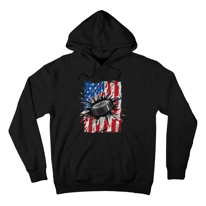 Patriotic Ice Hockey 4th of July USA American Flag Hoodie