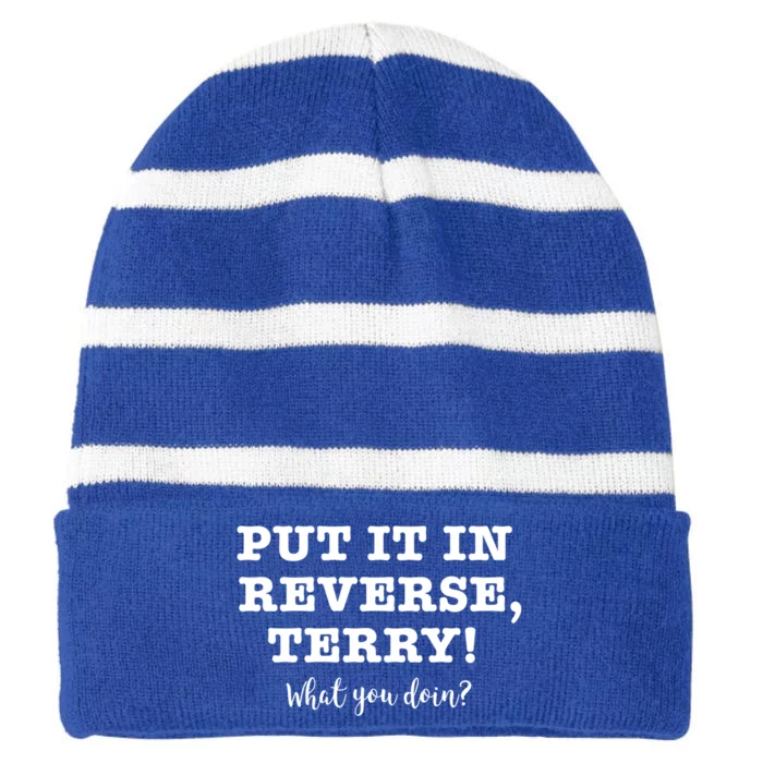 Put It In Reverse Terry! Back It Up What You Doing? Gift Striped Beanie with Solid Band