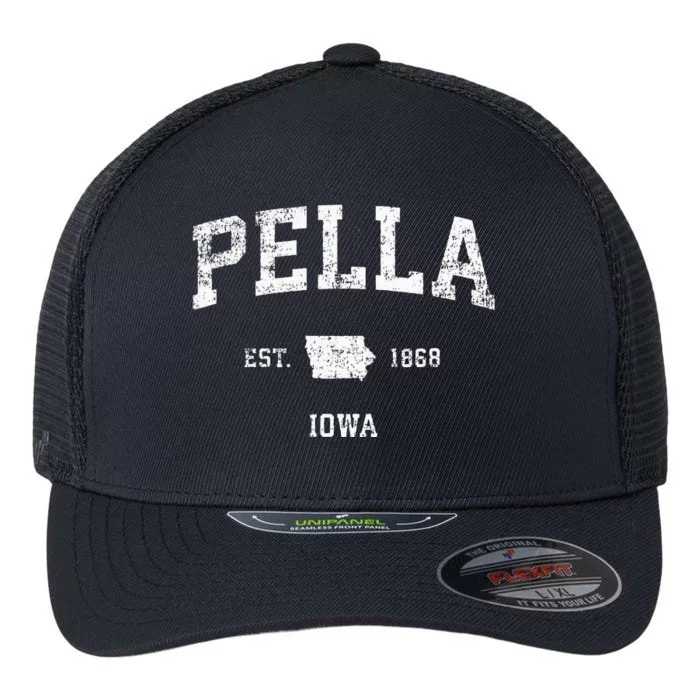 Pella Iowa IA Vintage Athletic Sports Design Flexfit Unipanel Trucker Cap