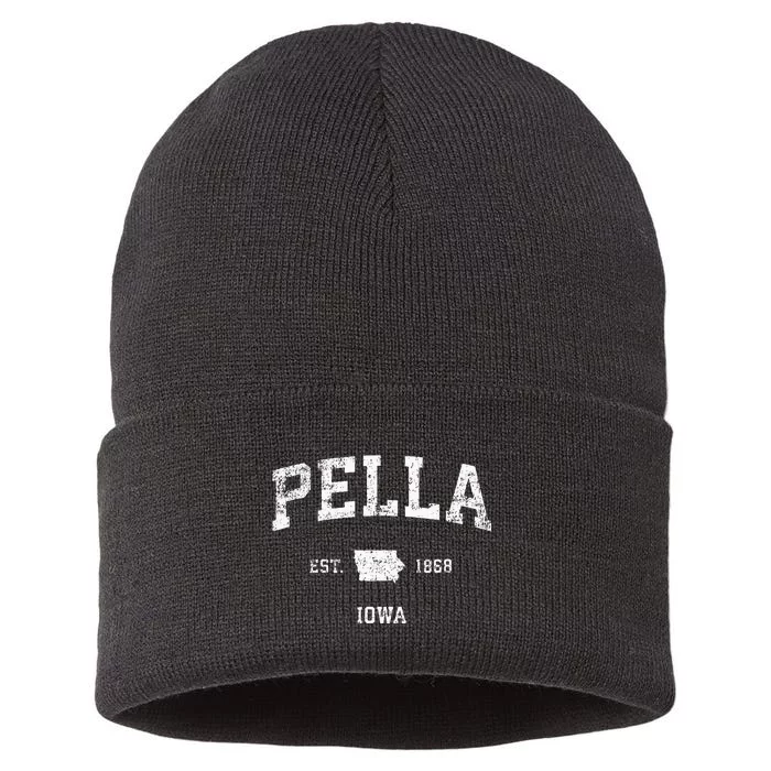 Pella Iowa IA Vintage Athletic Sports Design Sustainable Knit Beanie