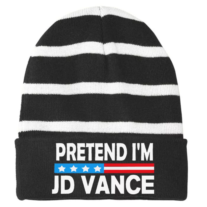 Pretend IM Jd Vance Funny Lazy Halloween Costume Gift Striped Beanie with Solid Band