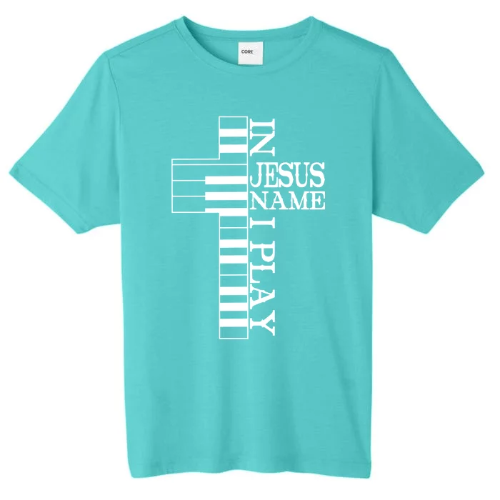 Piano In Jesus Name I Play Jesus Cross Pianist Christian Cool Gift ChromaSoft Performance T-Shirt