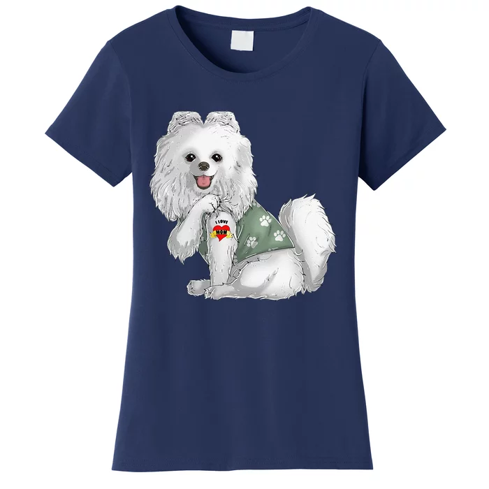 Pomeranian I Love Mom Tattoo Dog Funny Mothers Day Women's T-Shirt