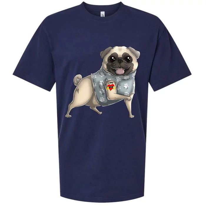 Pug I Love Mom Tattoo Dog Funny Mothers Day Gift Sueded Cloud Jersey T-Shirt