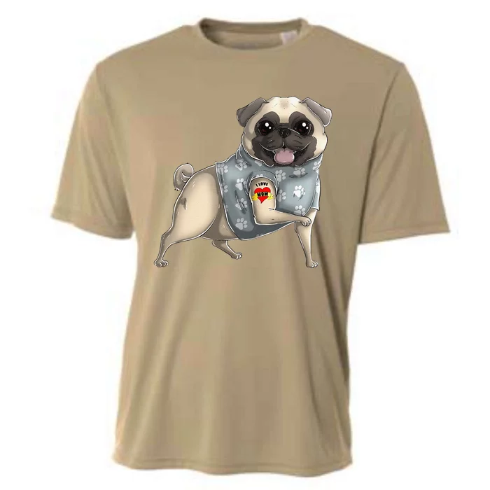 Pug I Love Mom Tattoo Dog Funny Mother's Day Gift Cooling Performance Crew T-Shirt