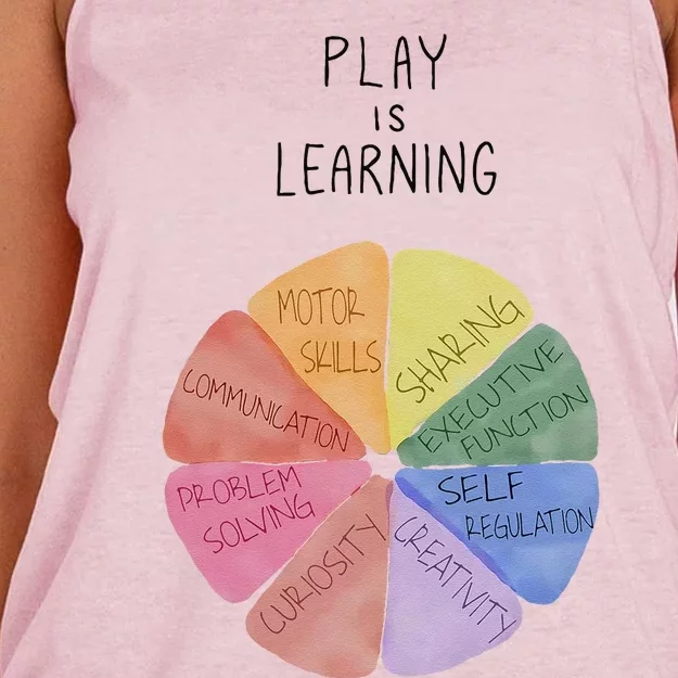 Play Is Learning Funny Teacher Women's Knotted Racerback Tank