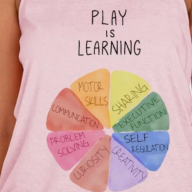 Play Is Learning Funny Teacher Women's Knotted Racerback Tank