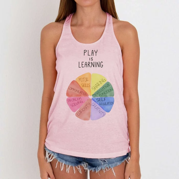 Play Is Learning Funny Teacher Women's Knotted Racerback Tank