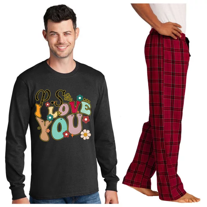 Ps I Love You Day Groovy Valentines Day Long Sleeve Pajama Set