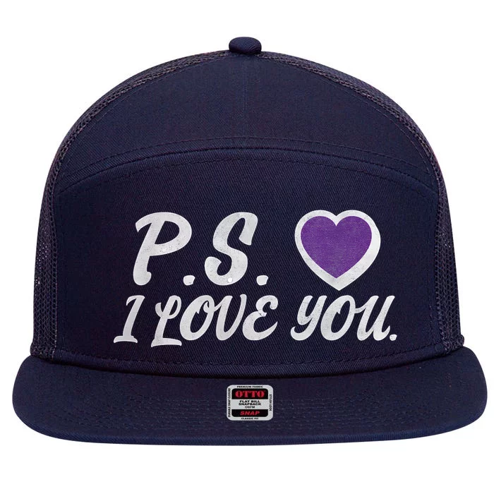 Ps I Love You Day Purple 7 Panel Mesh Trucker Snapback Hat