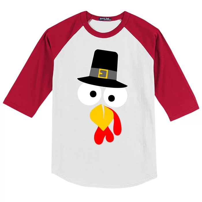 Pilgrim Turkey Big Face Thanksgiving Kids Colorblock Raglan Jersey