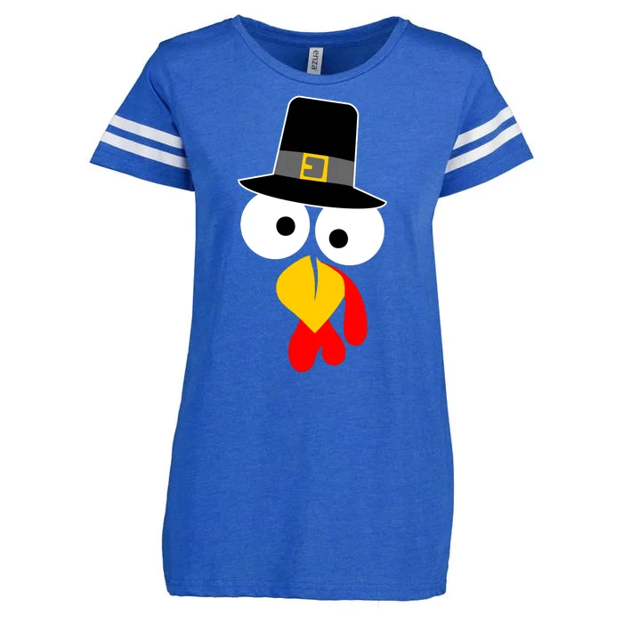 Pilgrim Turkey Big Face Thanksgiving Enza Ladies Jersey Football T-Shirt