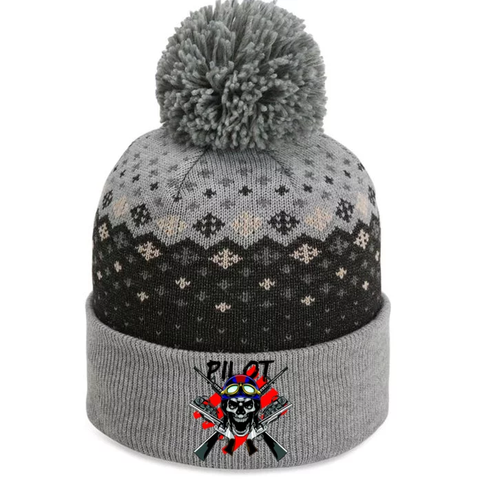 Pilot Skull The Baniff Cuffed Pom Beanie