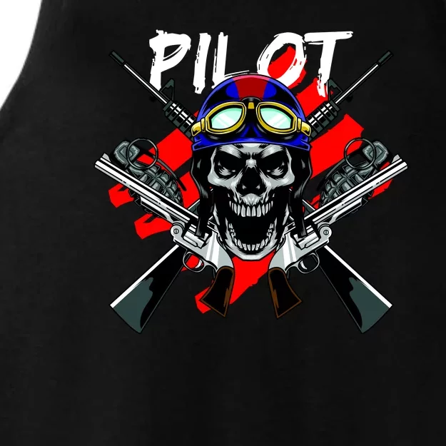 Pilot Skull Ladies Tri-Blend Wicking Tank