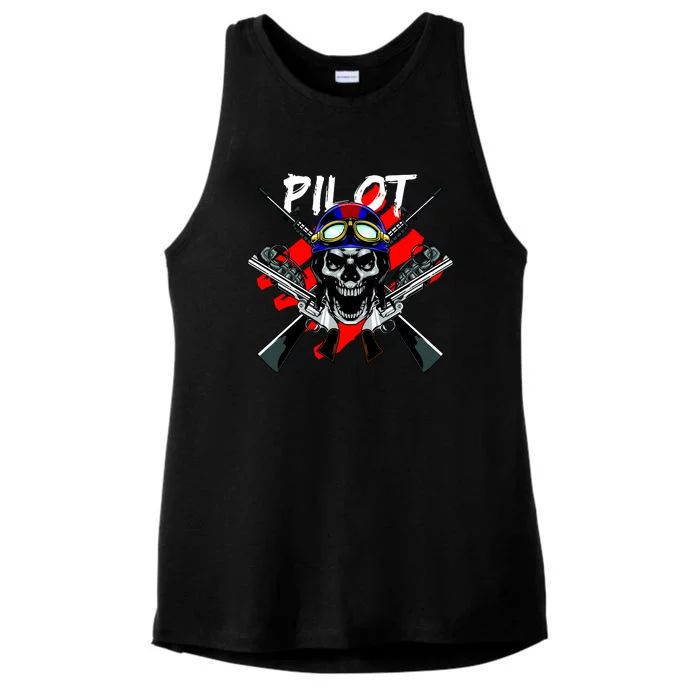 Pilot Skull Ladies Tri-Blend Wicking Tank