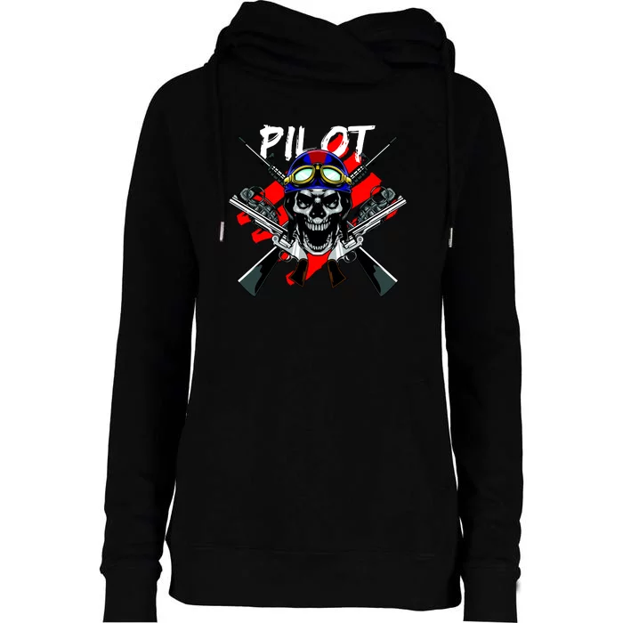 Pilot Skull Womens Funnel Neck Pullover Hood