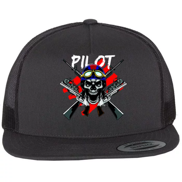 Pilot Skull Flat Bill Trucker Hat