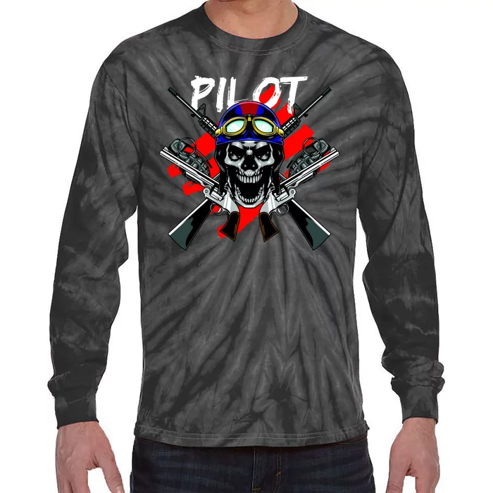 Pilot Skull Tie-Dye Long Sleeve Shirt