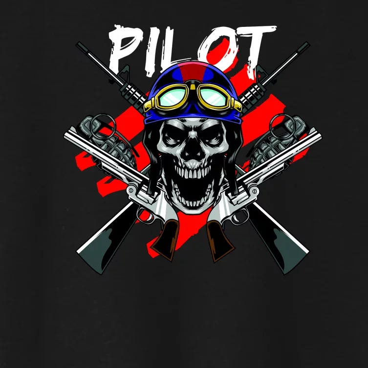 Pilot Skull Women's Crop Top Tee