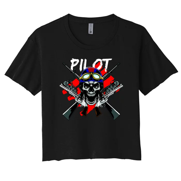 Pilot Skull Women's Crop Top Tee