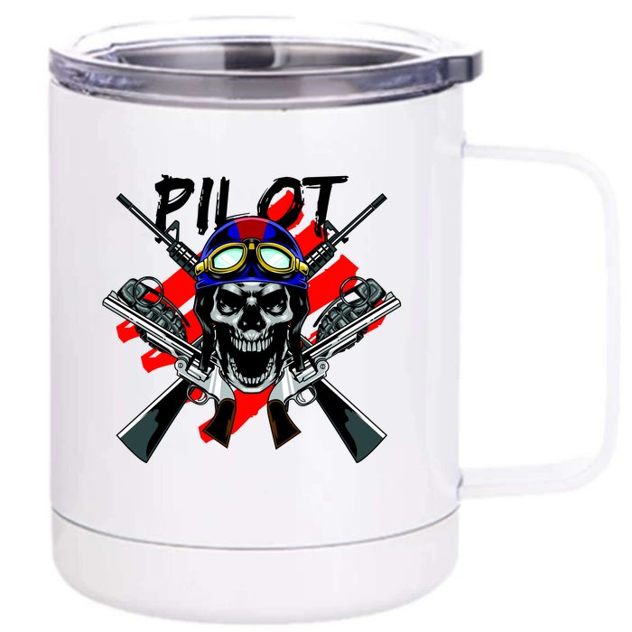 Pilot Skull Front & Back 12oz Stainless Steel Tumbler Cup