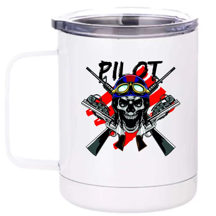 Pilot Skull Front & Back 12oz Stainless Steel Tumbler Cup