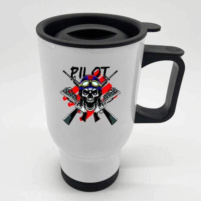 Pilot Skull Front & Back Stainless Steel Travel Mug