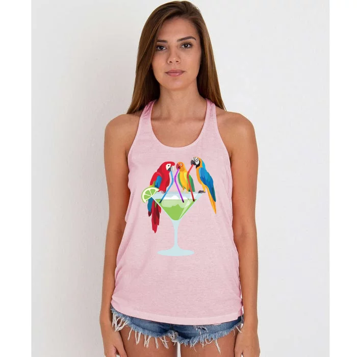 Parrots Ing Margarita Tropical Vacation Hawaiian Birds Cool Gift Women's Knotted Racerback Tank