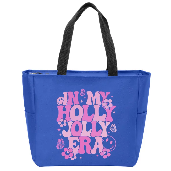 Pink In My Holly Xmas Jolly Era Groovy Retro Christmas Gift Zip Tote Bag