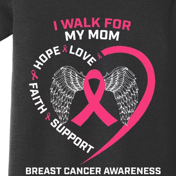 Pink In Memory Of I Walk My Mom Breast Cancer Awareness Baby Bodysuit