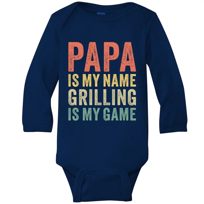 Papa Is My Name Grilling Is My Game Bbq Dad Father's Day Gift Baby Long Sleeve Bodysuit