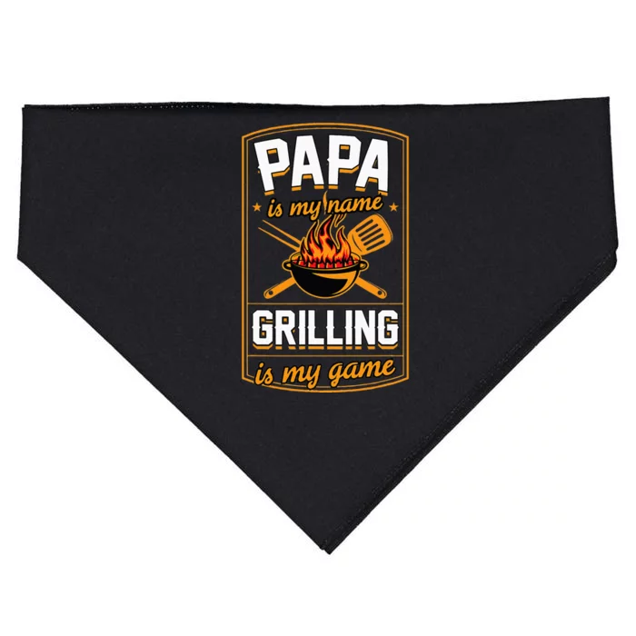 Papa Is My Name Grilling Is My Game Funny Grill Dad USA-Made Doggie Bandana