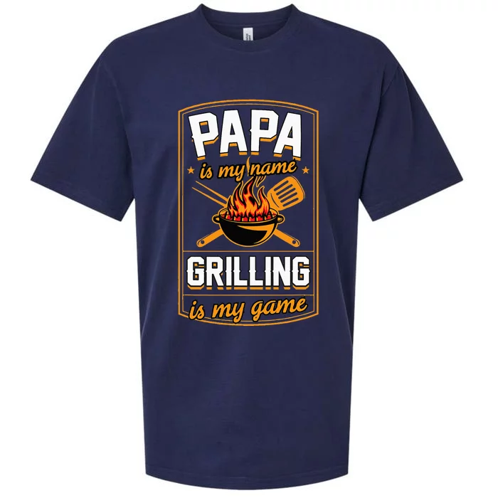 Papa Is My Name Grilling Is My Game Funny Grill Dad Sueded Cloud Jersey T-Shirt