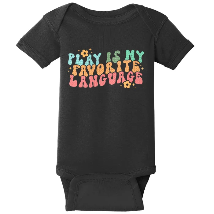 Play Is My Favorite Language Slp Medical Flowers Retro Wavy Baby Bodysuit