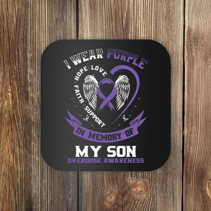 Purple In Memory Of My Son Drug Overdose Awareness Ribbon Coaster