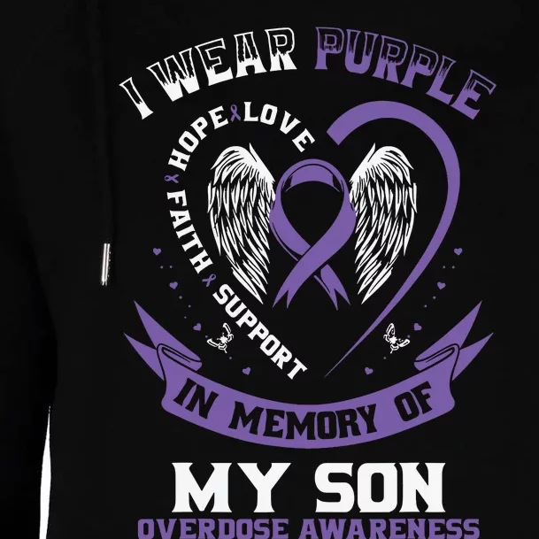 Purple In Memory Of My Son Drug Overdose Awareness Ribbon Womens Funnel Neck Pullover Hood