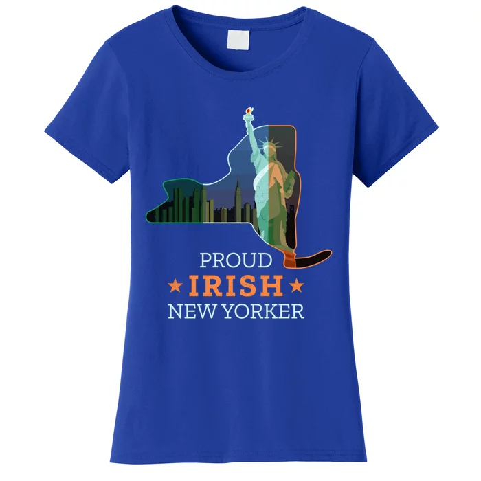 Proud Irish New Yorker Gift New York Map And Ireland Flag Gift Women's T-Shirt