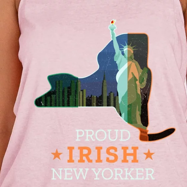 Proud Irish New Yorker Gift New York Map And Ireland Flag Gift Women's Knotted Racerback Tank