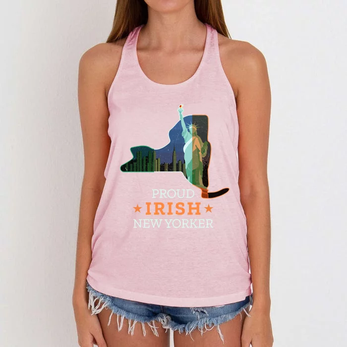 Proud Irish New Yorker Gift New York Map And Ireland Flag Gift Women's Knotted Racerback Tank