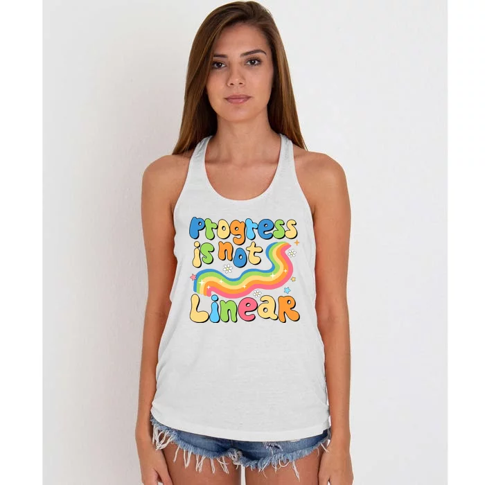 Progress Is Not Linear Sped Teacher Women's Knotted Racerback Tank