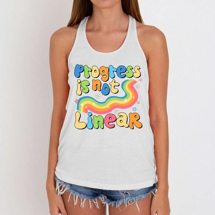 Progress Is Not Linear Sped Teacher Women's Knotted Racerback Tank