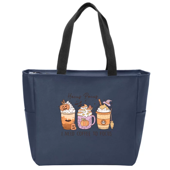 Pocus I Need Coffee To Focus Halloween Gift Zip Tote Bag