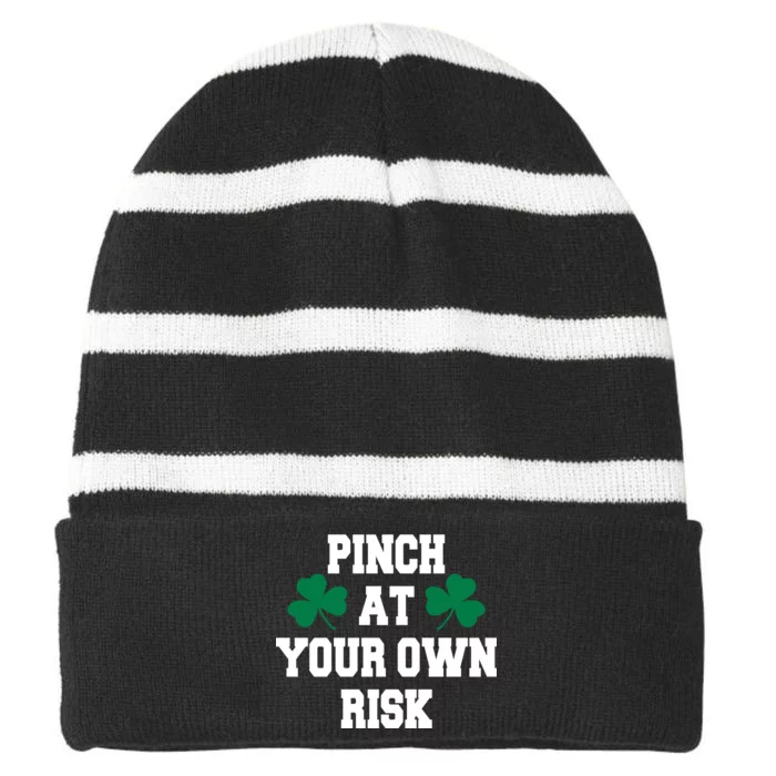 Pinch at your own risk Striped Beanie with Solid Band