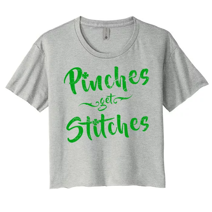 Pinches Get Stitches Funny St. Patrick's Day Women's Crop Top Tee