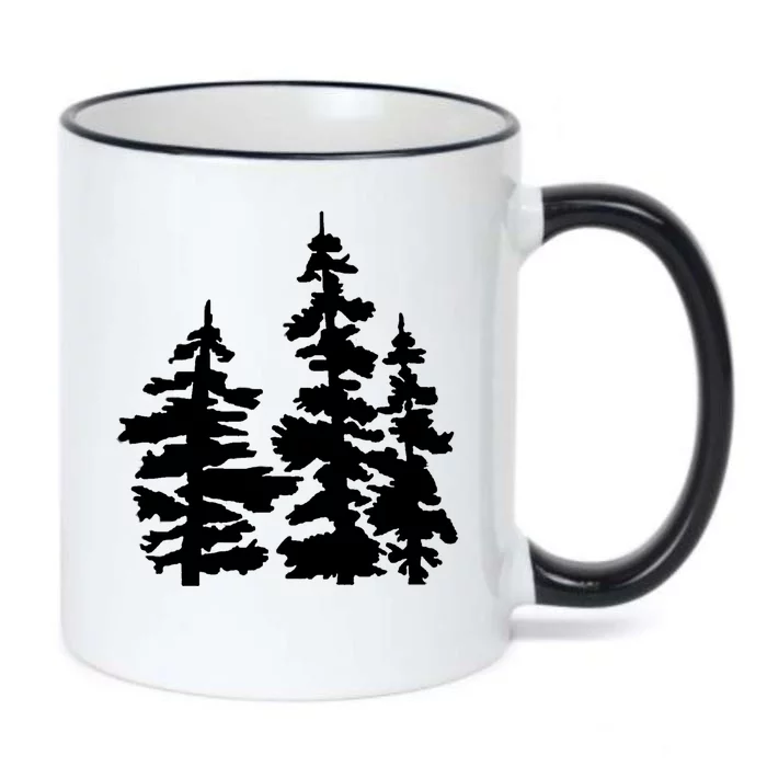 Pine Trees Illustration Black Color Changing Mug