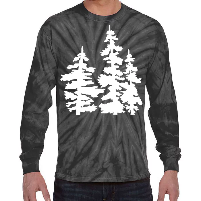 Pine Trees Illustration Tie-Dye Long Sleeve Shirt