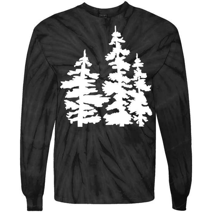 Pine Trees Illustration Tie-Dye Long Sleeve Shirt