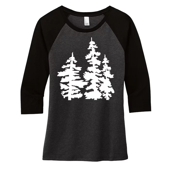 Pine Trees Illustration Women's Tri-Blend 3/4-Sleeve Raglan Shirt