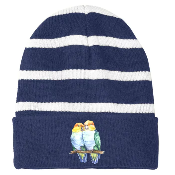 Pineapple Conure Watercolor Bird Striped Beanie with Solid Band